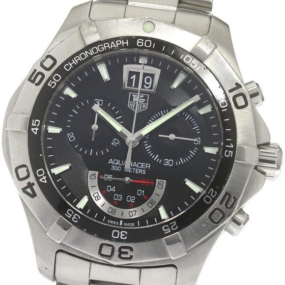TAG HEUER Aqua racer CAF101A Big date black Dial Quartz Men's Watch_860945 - Picture 1 of 12